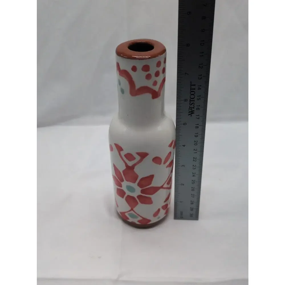 Pier 1 Hand Painted Terracotta Vase 8in Floral Geometric Boho Decor Ceramic